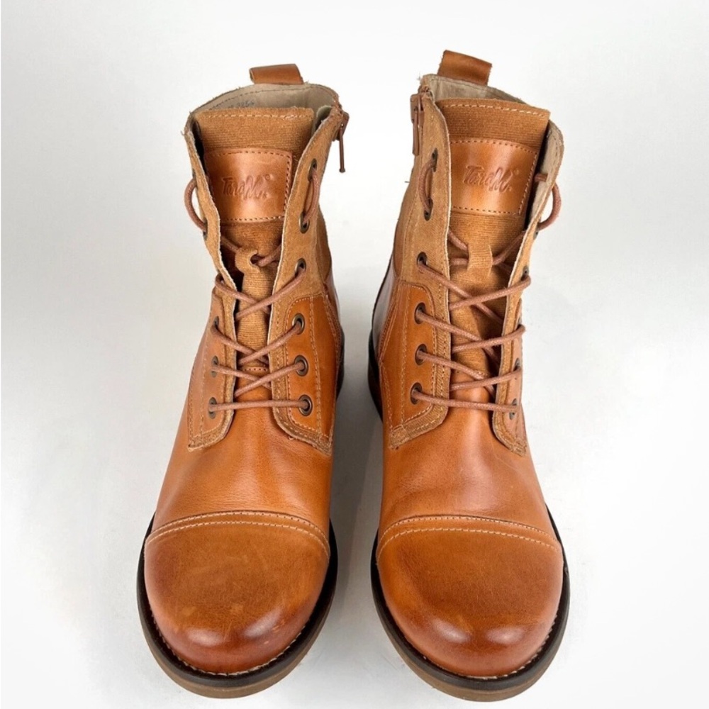 Tara M. Tan Leather Boots with Cap Toe Detailing, women’s size 8
